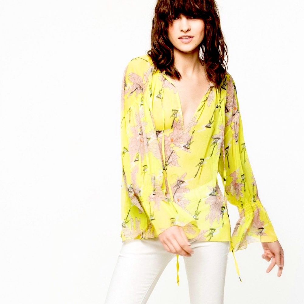 ZADIG & VOLTAIRE women’s Talisa Blossom Blouse sheer chiffon yellow Citron top S